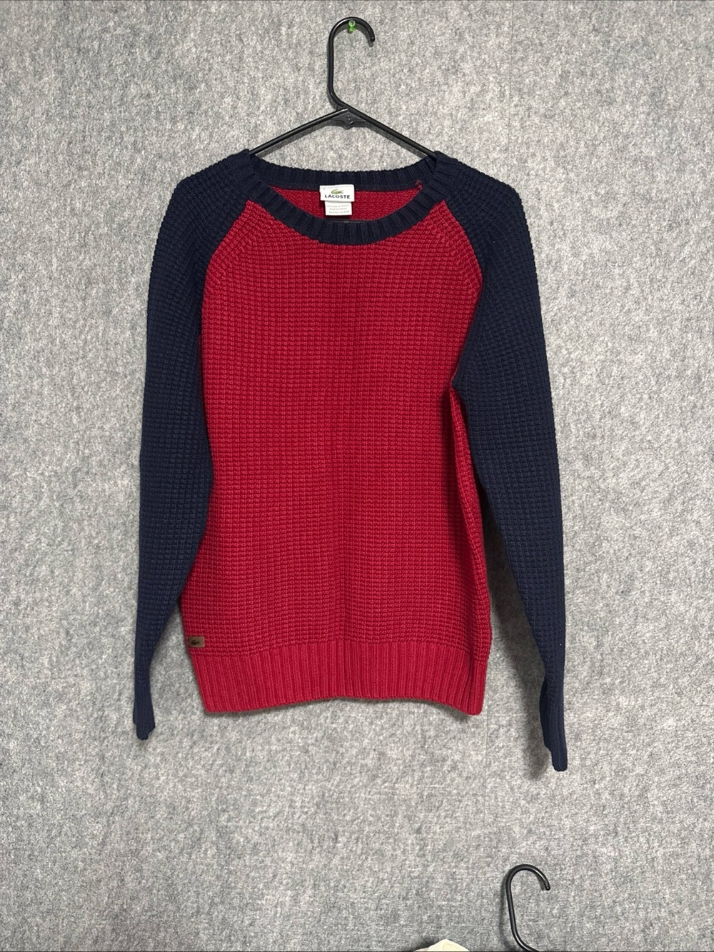 Lacoste Sweater Men's 4Red Waffle Knit Thermal Preppy Wool Cashmere Blend Logo